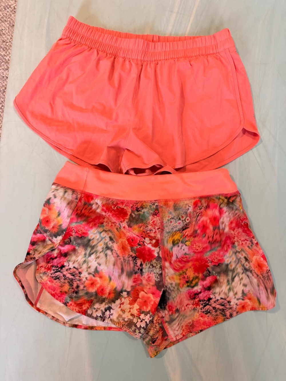 Coral Pink Athletic Shorts Duo - Solid + Floral 🌺 Excellent Condition - NWOT